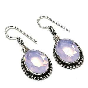 Pink Topaz  Gemstone 925 Sterling Silver Jewelry Earrings Size 1.4" - Picture 1 of 1