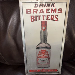 Original BRAEMS BITTERS & TONIC Aluminum ALUM SIGN Co Kenwaunee Wis Advertising - Picture 1 of 6