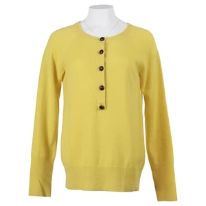 J.CREW Women Cashmere Sweater M Yellow Knit Long Sleeve Pullover Buttons - Picture 1 of 6