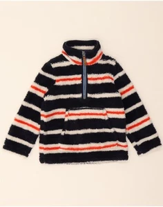 JOULES Girls Zip Neck Fleece Jumper 4-5 Years Navy Blue Striped Polyester CU29 - Picture 1 of 3