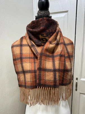 Nordstrom Marrón Cuadros Estampado Animal Cachemira Bufanda Flecos  Foto 1 de 4