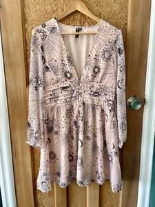 Influence Pink Cosmic Celestial Print Mini Dress UK 12 Stars Moons Planets Boho - Picture 1 of 14