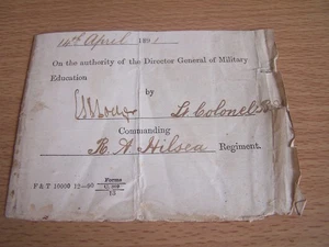 Military RA Hilsea Regiment Military Education Form C309 14th April 1891 Form - Picture 1 of 4