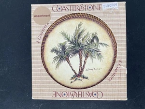 Posavasos de palmera Coasterstone de Kathleen Denis Juego de 4 en caja abierta Tiki - Imagen 1 de 10