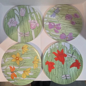 Juego de 4 platos de cena Franci Villa Vanilla Palm Beach 11" flores mosca dragón - Imagen 1 de 15
