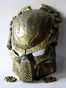 COSPLAY ALIEN VS PREDATOR WARRIOR GOLD FULL FACE PLASTIC MASK COSTUME NEW ! - Picture 1 of 7