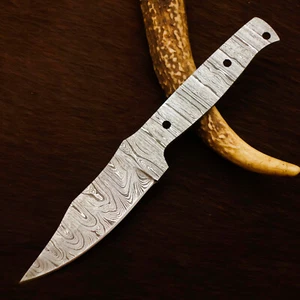 8" CUSTOM HANDMADE FORGED DAMASCUS STEEL BLANK BLADE WITH LONG HANDLE A02 - Picture 1 of 5