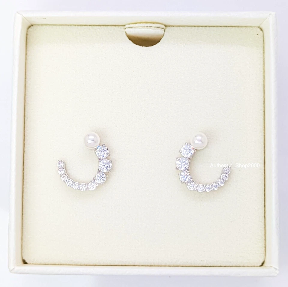 NWB Swarovski Matrix Hoop Earrings Crystal Pearl Rhodium Plated- 5692260