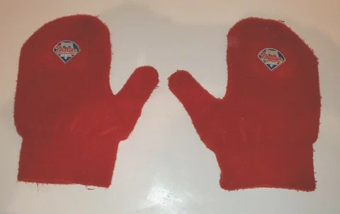 PHILADELPHIA PHILLIES BASEBALL RED TERRYCLOTH OVERSIZED STADIUM MITTENS GLOVES Cover