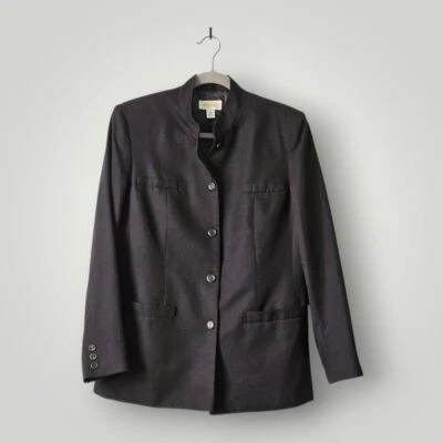 Talbots Blazer Womens 6 Black Silk Blend Structured Mandarin Collar Longline - Image 1 of 4