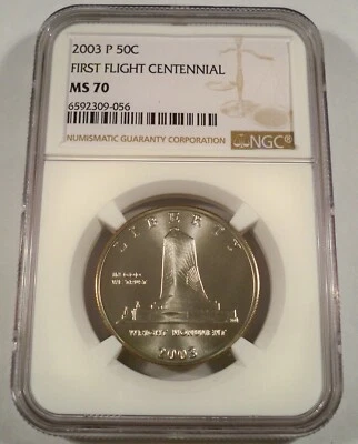 2003-P 50c NGC MS70 FRIST FLIGHT CENTENNIAL COMMEMORATIVE CLAD HALF DOLLAR MS 70 - Image 1 of 4
