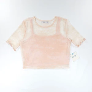 Arizona Women's Short Sleeve Mesh Tank Under Cropped Top Light Rose Size M - Picture 1 of 8