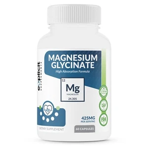 Pure Magnesium Glycinate 425mg, 100% Chelated, 60 Capsules – USA Made – 1 Month - Picture 1 of 8