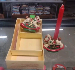VTG Holiday Memories Collector Rocking Horse Mini Taper Candle Holders Set of 2 - Picture 1 of 4