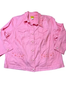 Ruby Rd. Pink Salmon Studded Denim Jacket Embellishments 3/4 Sleeves Sz 18W NWOT - Picture 1 of 5