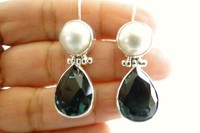 White Mabe Pearl Green Quartz Sterling Silver 925 Drop Dangle Earrings