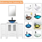 48" White Bathroom Vanity Set W/ 2 Side Cabinet Vessel Glass/Ceramic Sink Faucet