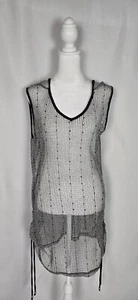 Womens Top XL Black Mesh Sequin Hoodie Sheer Festival Layered Streetwear Sparkle - Picture 1 of 12
