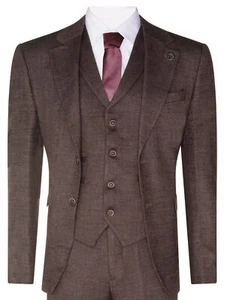 Traje de espina de arenque marrón de 3 piezas para hombre persianas pico clásico a medida - Imagen 1 de 6