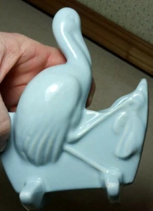 Antique Flower Planter Art Pottery Stork Pelican Baby Boy Nursery Shower Gift - Picture 1 of 8