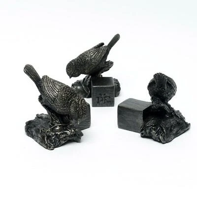 Potty Feet Blue Tit On Log Set Of 3 Polyresin Bronze Colour Plant Pot Ornament - Image 1 of 4