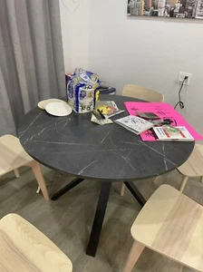 Black Round used ikea dinner table for 6 seats in good condition 宜家九成新圆形大理石餐桌 - Picture 1 of 3