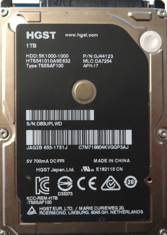 Hitachi HTS541010A9E632 0J44123 DA7254 1TB 2.5" (See description for details) - Image 1 of 1