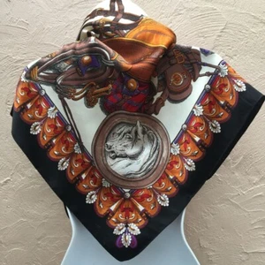 Vintage silky/satin equestrian-themed 30" square scarf - Picture 1 of 5