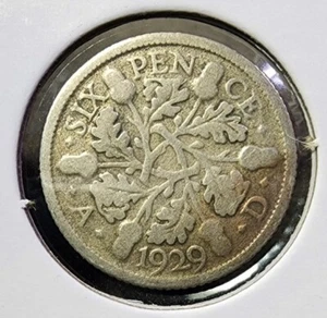 1929 Great Britain 🇬🇧 6 Pence World Silver Sixpence Coin KM 832 In Mylar Flip! - Picture 1 of 4