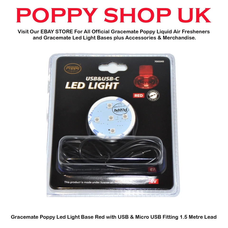 Gracemate Poppy LED Light Base RED with USB Fitting FREE NEXT DAY DELIVERY - Image 1 of 4
