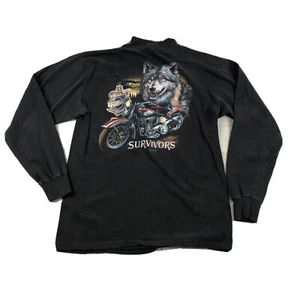 Vintage 1989 Harley Davidson 3D Emblem Wolf Survivors T Shirt Men’s Large S&J - Picture 1 of 9