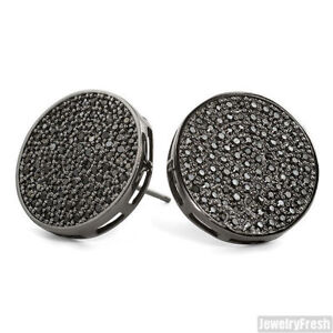 Black Large Round CZ Micropave Iced Out Stud Earrings for Men