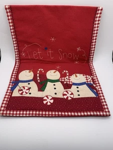 St. Nicholas Square Table Runner “Let It Snow” Candy Canes Peppermint Buttons  - Picture 1 of 7
