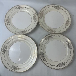 "Juego de 4 platos de cena Crown Potteries vintage 9 7/8"" plato dorado floral" - Imagen 1 de 11