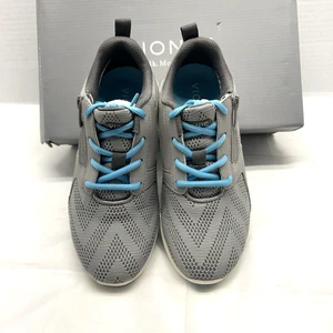 Vionic Sneakers Lyla LT Gray and Aqua Mesh Zip Accent Women SZ 6 in Box - Picture 1 of 6