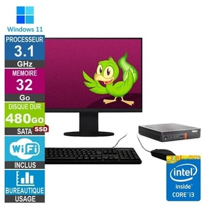 Lenovo M920q i3-8100T 3.10GHz 32Go/480Go SSD Wifi W11 + Ecran 22 - Photo 1/1