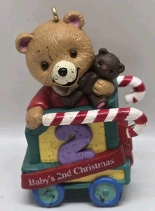 Hallmark Teddy Bear Train Ornament Peppermint Express Baby's 2nd Christmas - Picture 1 of 5