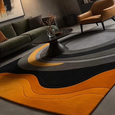 Hand Tufted 100% New Zealand Wool Area Rug: Burnt Orange, Modern Abstract Layere - Image 1 of 4