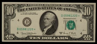 FR 2021-D* $10 1969 C Federal Reserve Note US - Star Note - AU+ - SKU-CA1361 - Image 1 of 2