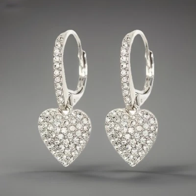 Nadri Pavé CZ Heart Drop Leverback Earrings, Silvertone ,  NWT - Image 1 of 4