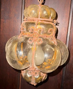 Italian Seguso Murano Bohemian Hand Blown Caged Bubble Glass Hanging Lamp SWAG - Picture 1 of 6