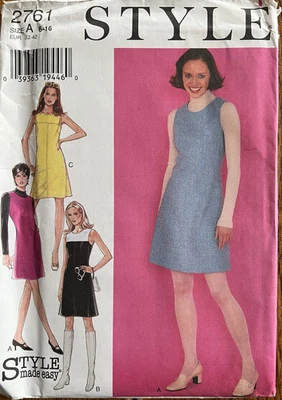 1995 STYLE 2761 Color-Block Sleeveless MINI DRESS Jumper sewing pattern 6-16 U/C - Image 1 of 2