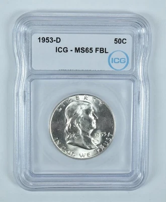 1953-D Franklin Half Dollar MS65 FBL ICG *7043 - Image 1 of 4