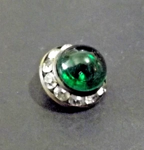 Vintage Glass and Rhinestone Button - Green Cabochen w/Rhinestone Border (4914) - Picture 1 of 4