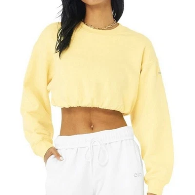 Alo Yoga Devotion Pullover Fleece Crop Top Buttercup S - Image 1 of 4