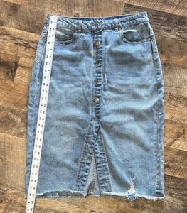 Wild Fable Women's Size 4 Blue Jean Button Fly Distressed Fringe Edge Skirt NWT - Picture 1 of 7
