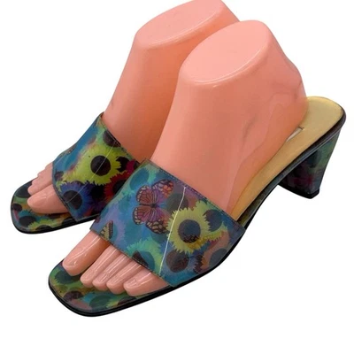 Ann Marino Vintage Y2K butterfly sunflower holographic kitten heels Mules Sz 8.5 - Image 1 of 4
