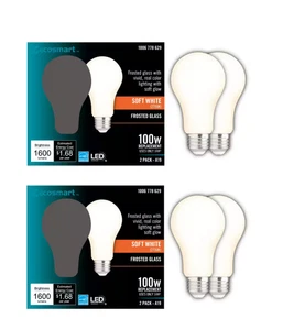 EcoSmart LED Bulb Soft White Frosted Filament Glass Dimmable 100-Watt Equ 4 Pack - Picture 1 of 6