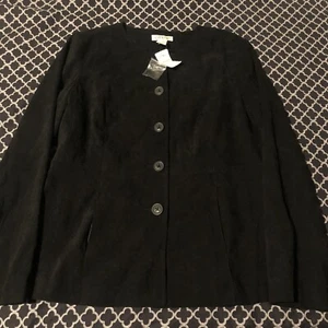 ORVIS Faux Suede Jewel Neckline Jacket Coat Pockets Black Sz Medium OR-6R9L G7 - Picture 1 of 9