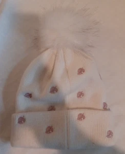 Animal Crossing - New Horizons - Pom Knit Beanie Hat - Pink Leaf Pattern - White - Picture 1 of 2